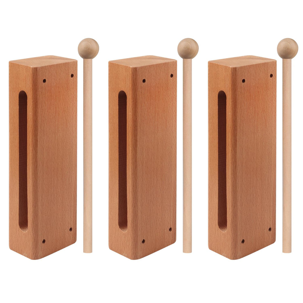 GNIEMCKIN Solid Wood Rhythm Block, Set of 3, Solid Wood Rhythm Block Musical Percussion Instrument Perfect for Rhythm Classes with 3 Pack of Mallet Solid Hardwood