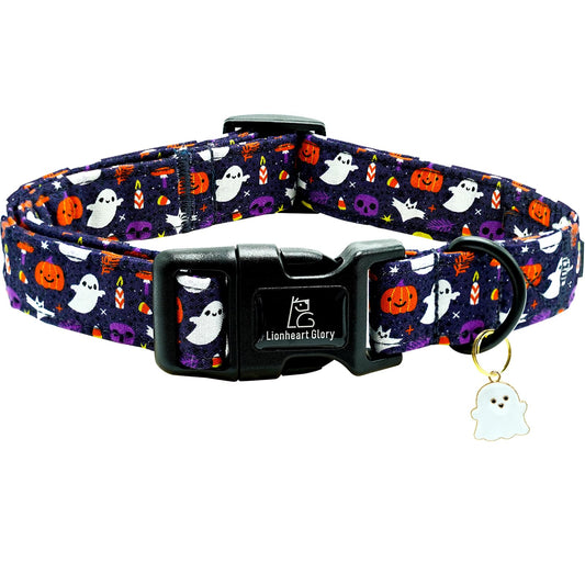Lionheart glory Dog Collars Fall Halloween Pumpkin Collar Dog Heavy Comfortable Adjustable Dog Collar for Large Dogs, Ghost, Pumpkin