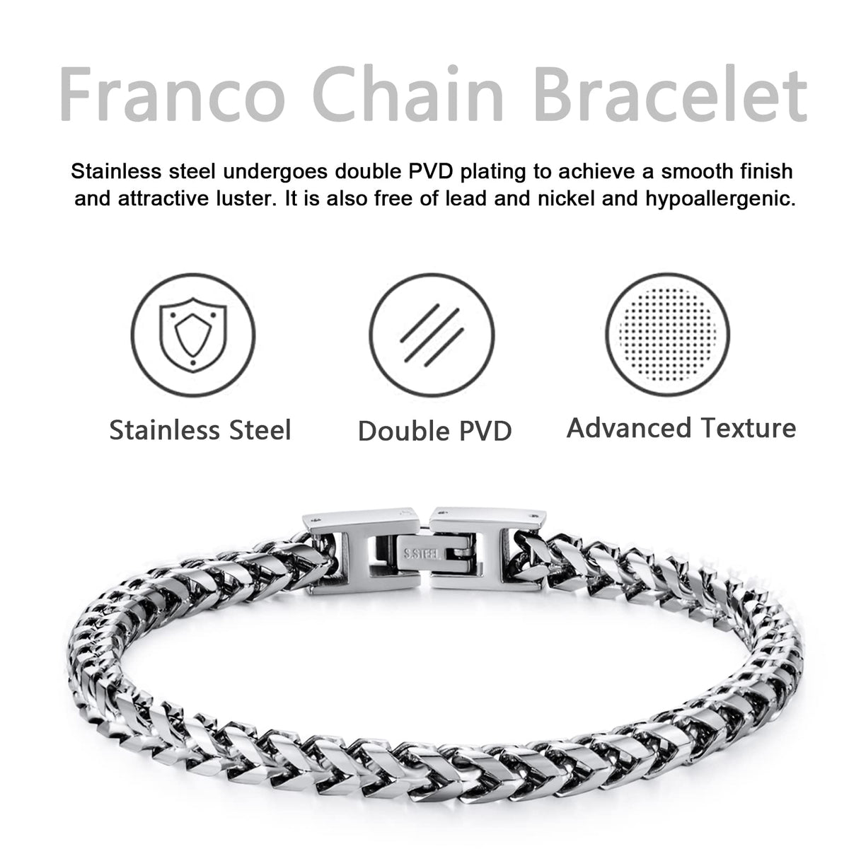 LUCKY2+7 Mens Bracelet - Stainless Steel Fold Over Clasp Franco Chain Bracelets for Men Jewelry Gifts for Dad Grandpa Husband