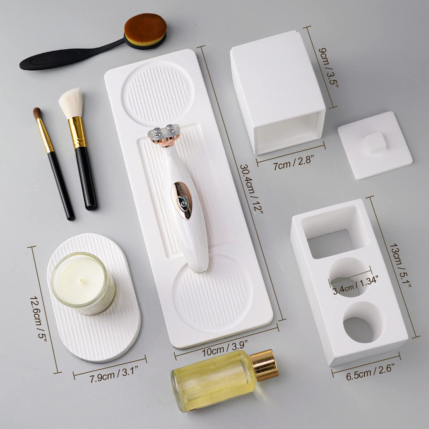 AUSAULAC Ceramic Toothbrush Holders for Bathrooms, White Bathroom Accessories Diatomite, Electric Toothbrush Holder Countertop with Toothbrush Holders, Soap Dish Set
