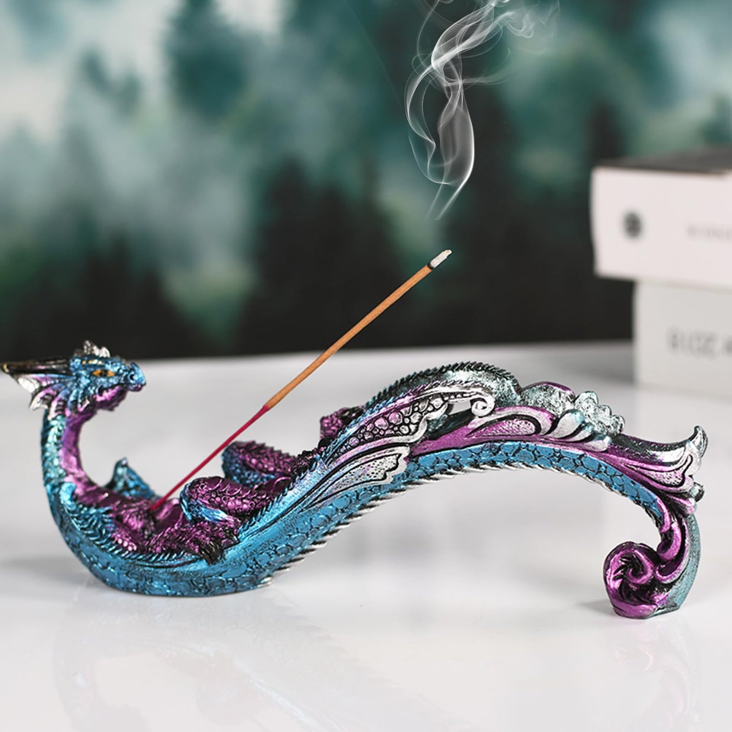 KalyZ@rts Dragon Statue Incense Burner, Incense Holder for Sticks, Incense Stick Holder, Incense Stick Stand for Home Decor (Blue Dragon)