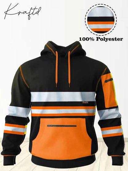 kraftd Mens Hi Vis Hoodie High Viz Hooded Sweatshirt Workwear Hoody With Reflective Tape