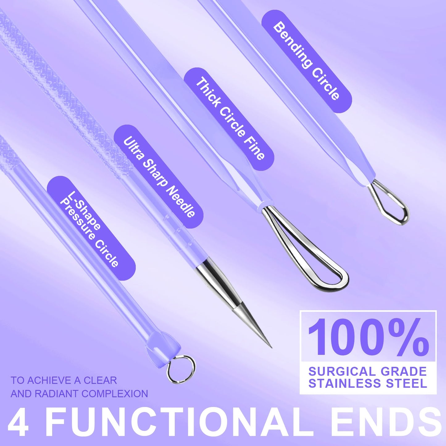 Teenitor Pimple Extractor Acne Treatment Tool Surgical Grade Blackhead Comedone Removal 2-in-1 Popper Tool for Face Nose Blackhead Extractor Tool Silver