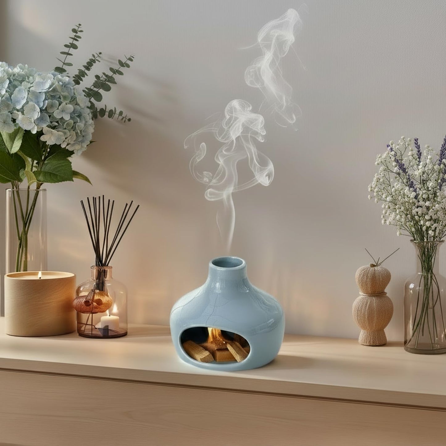METACKLE Ceramic Palo Santo Holder, Burner and Chimney for Sage, Incense Sticks, Meditation, Yoga, Relaxation, with Heat-Resistant Base, Home Decor