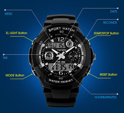 TOPCABIN Digital-analog Kids Teenager Boys Girls Sport Digital Watch with Alarm Stopwatch Chronograph - 50m Water Proof Electronic Sport Watch for Boys Teenagers Junior Kids Children (white)