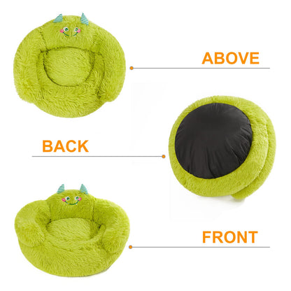 Jiupety Cute Calming Dog and Cat Bed, Anti-Anxiety Donut for Small Pets, Cozy Soft Pet Round Cuddler Bed with Non-Slip Bottom, L(27"×27"×14"), Green