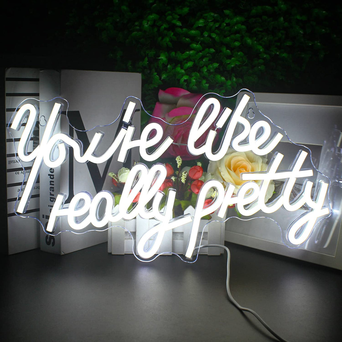 Lucunstar You're Like Really Pretty Neon Sign Led Sign White Led Neon Light for Wall Decor Light Sign for Wedding Dimmable Switch with USB Connectivity Neon Sign for Bedroom Decor Home Wall Decor