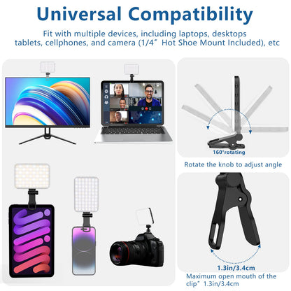 ALTSON 60 LED Portable Selfie Light Video Conference Lighting with Clip and Camera Tripod Adapter, Rechargeable 2200mAh CRI 97+, 3 Lighting Modes for Mobile Phones iPhone Camera Laptop Photo Make-up