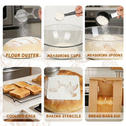 52 Pcs Sourdough Starter Kit, Sourdough Bread Baking Supplies with 9" Round & 10" Oval Banneton Bread Proofing Basket, Cooling Rack, Sour Dough Starter Jar, Bread Making Kit Gifts for Women Wife Mom