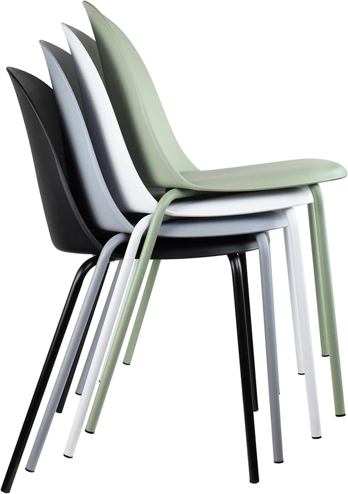 2xhome Modern Stackable Armless Dining Chair | Plastic Shell Seat with Metal Legs | Indoor or Outdoor Use | Home Kitchen Patio (1, Grey, No Padding)