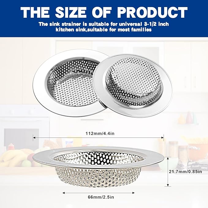 RQYEKDO Kitchen Sink Drain Strainer, 2 Pack Stainless Steel Sink Drain Basket
