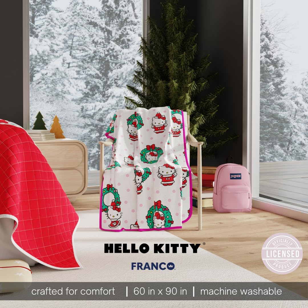 Franco Collectibles Sanrio Hello Kitty Holiday Christmas Blanket, Super Soft Cozy Plush, 60 in x 90 in, (Officially Licensed Product)