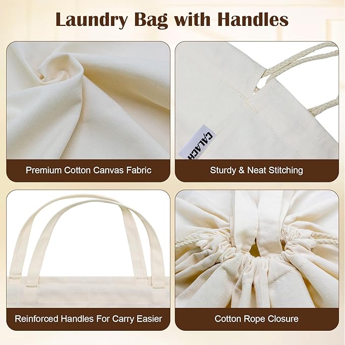 Canvas Laundry Bags with Handles & Square Base 16"Lx16"W x27.6"H, Extra Large