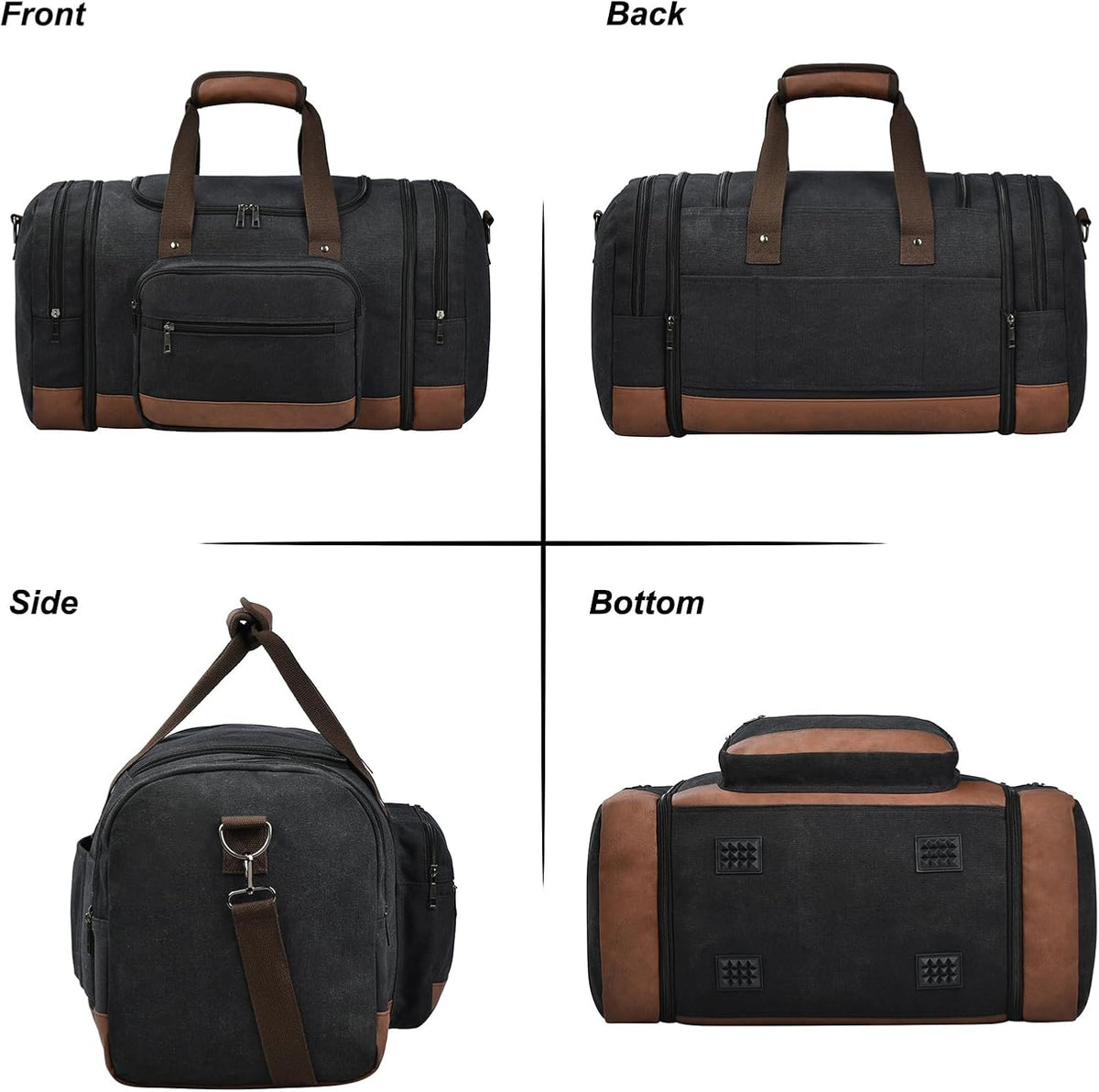 Litvyak Duffle Bag for Travel, 50L Canvas Travel Duffel Bags Overnight Weekend Gym Carry On Luggage Bag for Men & Women(Black)