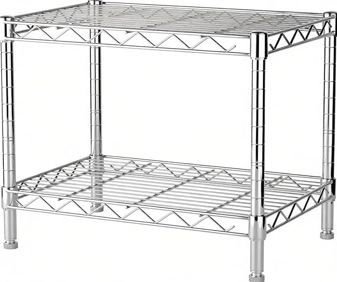 Xcity Storage Shelves, 2 Tier Heavy Duty Metal Shelving Unit with Wheels, 700 LBS Capacity Adjustable Steel Wire Shelf Organizer for Pantry, Kitchen, Garage, 14" D x 24" W x 20" H, Chrome