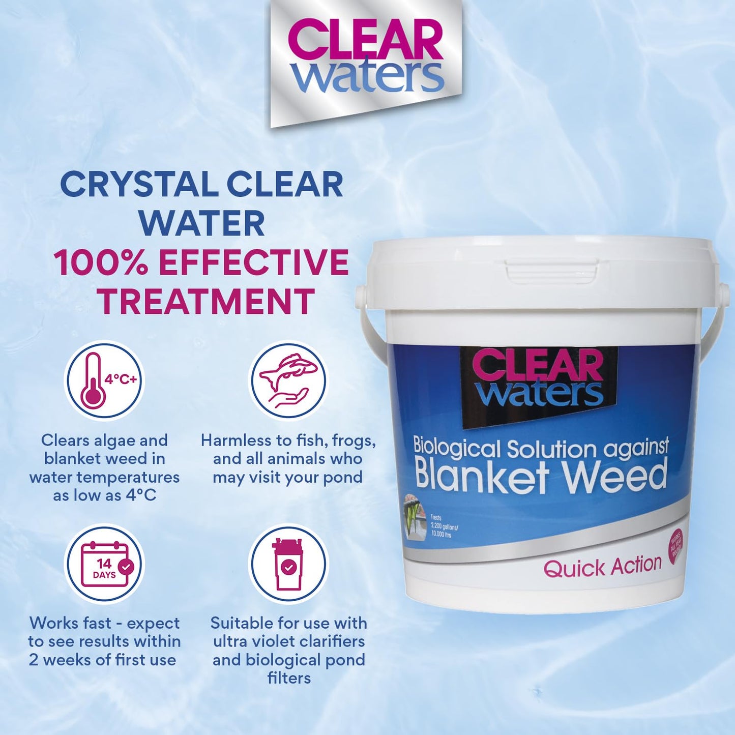 ClearWaters Blanket Weed Treatment for Ponds – 1L Bucket to Treat 10,000 / Maintain 80,000L – Quick Action Pond Weed Treament for Blanket Weed – Pond Cleaner Safe for Fish and Wildlife