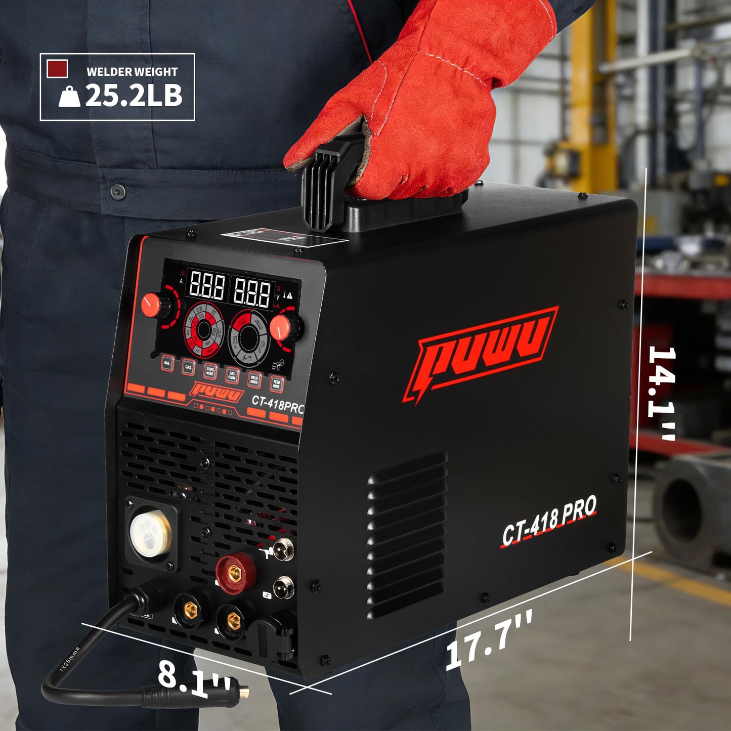 PUWU Plasma Cutter Welder Combo Gas MIG/Gasless MIG/HF TIG/Stick/CUT 5 in 1 Aluminum Welding Machine with 110V/220V Dual Voltage Multi Process Welder