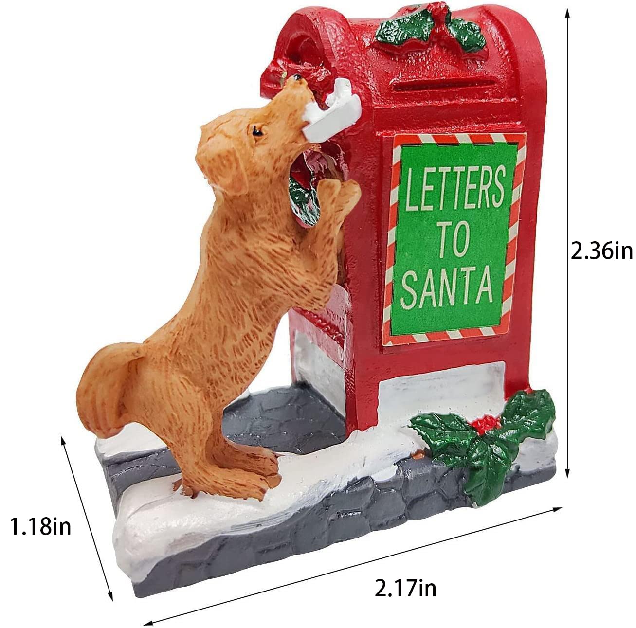 HUNTHAWK Christmas Village Accessories Santa's Mailbox Village Sets Home Collection Ornament Christmas Decoration Cute Resin Puppy for Christmas Festival