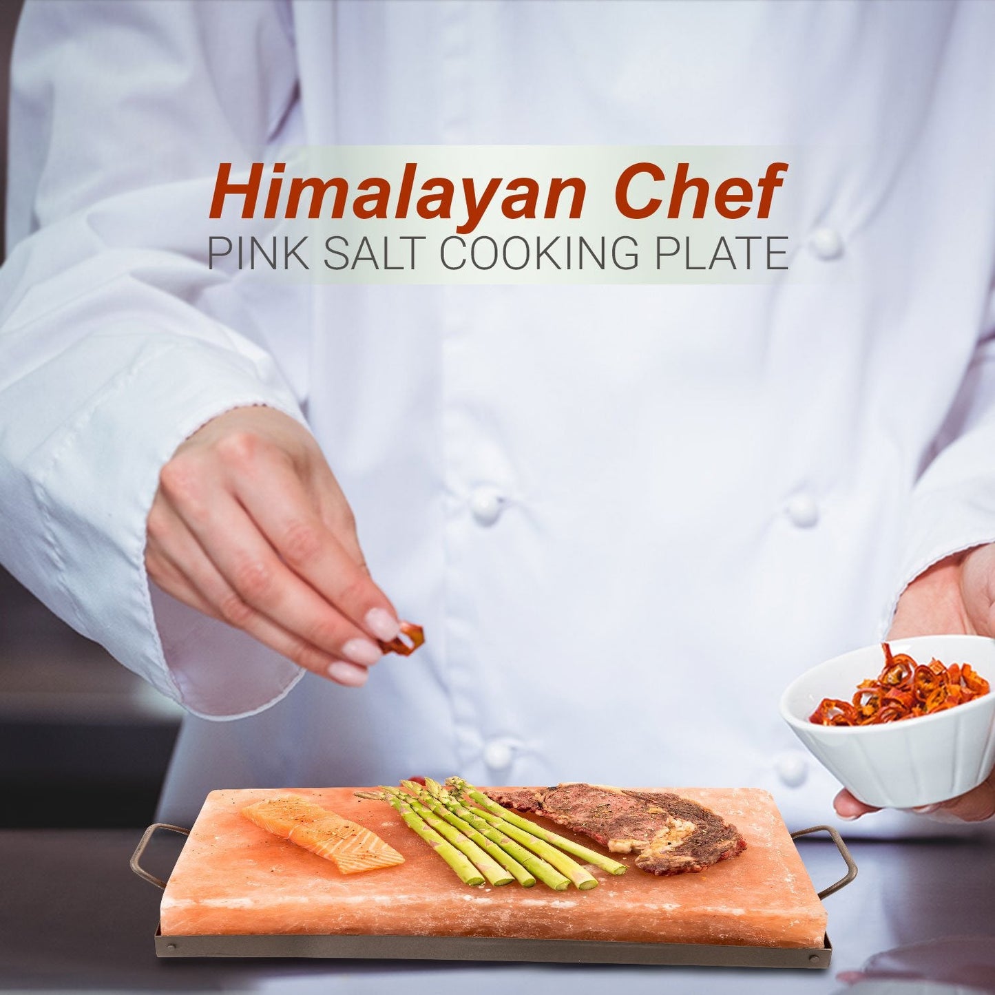 Himalayan Chef Natural Pink Salt Plate For Cooking, Grilling, Cutting and Serving, Pink Salt Slab (8" x 8" x 2")