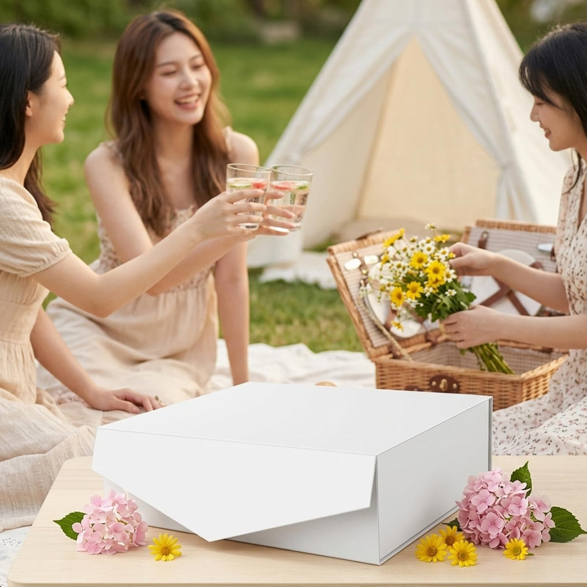 JINGUAN Extra Large Gift Box with Lid 16.3x14.2x5 Inches, White Magnetic Gift Box for Clothes and Large Gifts (Matte White)