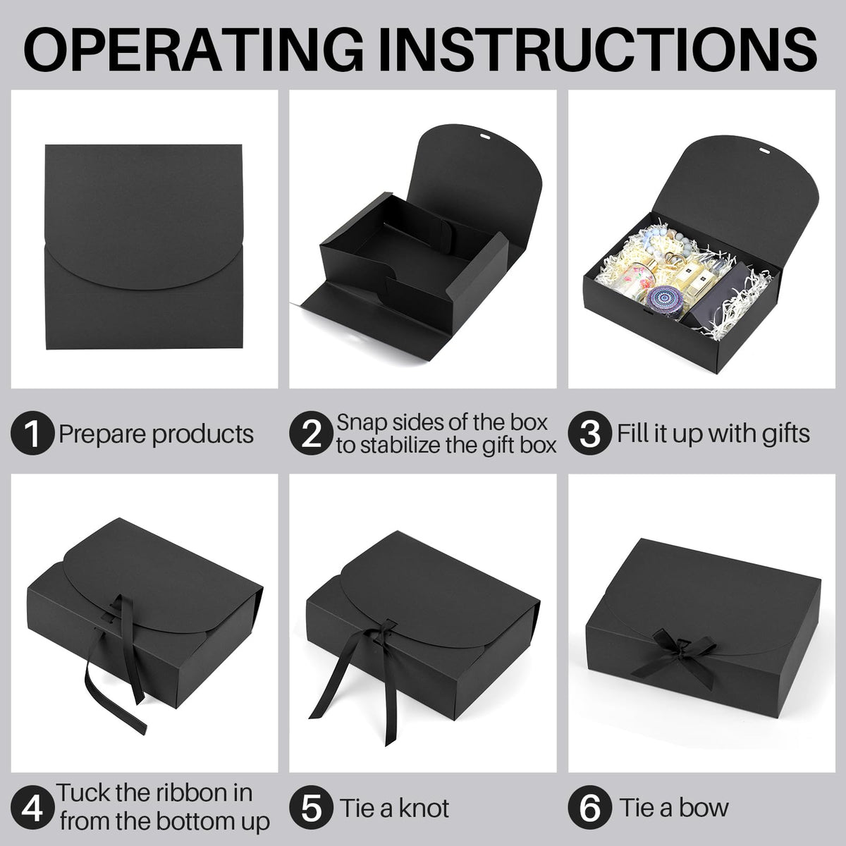 24 Pack Gift Boxes with Lids, 10.6x7.8x3.1 Inch Groomsmen Proposal Box, Luxury Black Gift Box with Ribbon for Wedding, Packaging, Present, Birthday (Black)