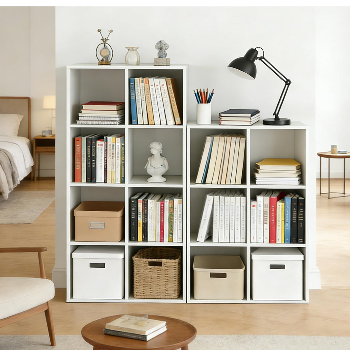 SageNest 8-Cube Storage Organizer Shelf, Open Cube Bookshelf, Reversible Bookcase, Sturdy Modern Storage for Home Office, Bedroom, Living Room, White