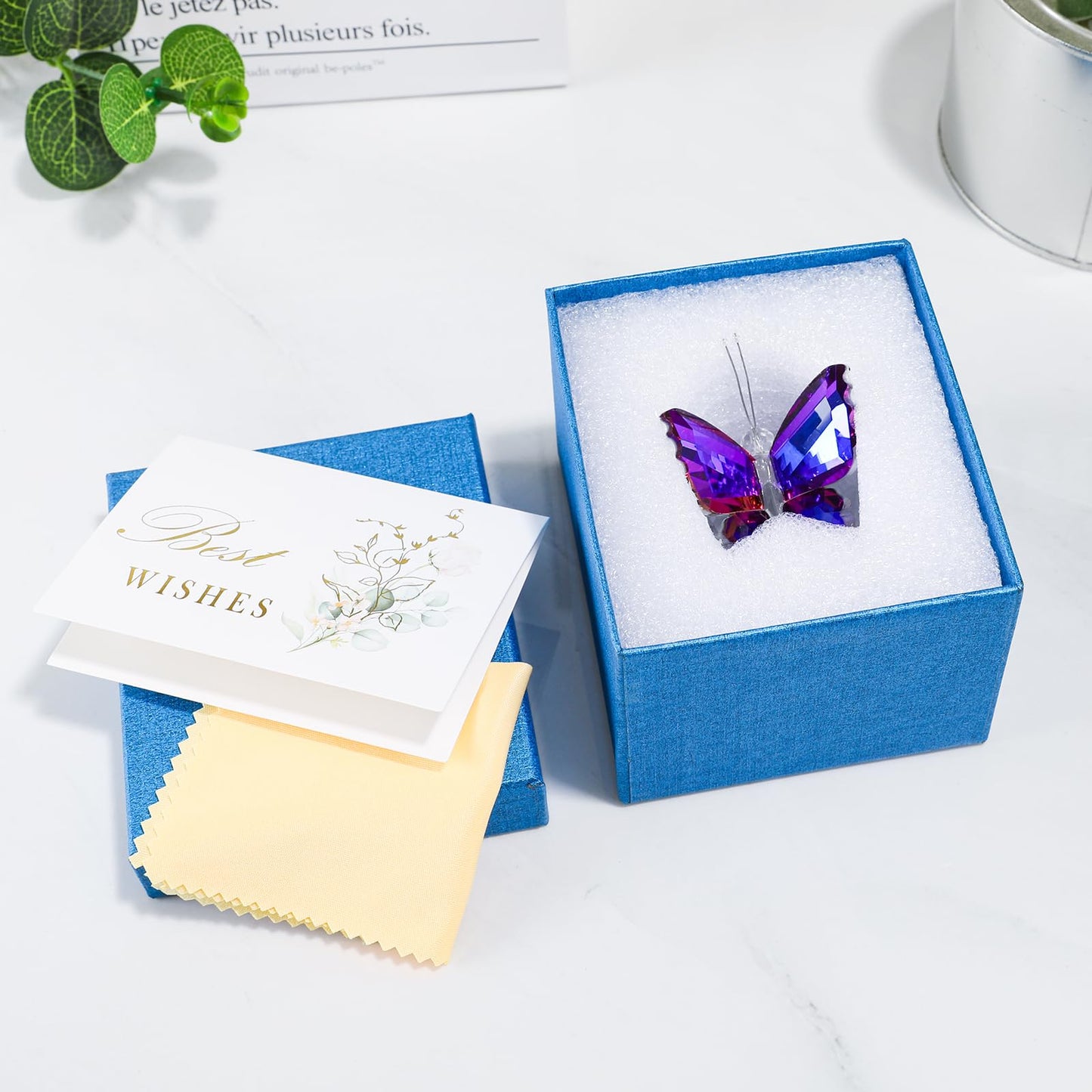 MysticGlitz Purple‑Blue K9 Crystal Butterfly Figurine with Faceted Base, 2.4×1.8in Decor Paperweight Ornament, Collectible Glass Butterfly Statue, Home Decor & Gift for Women Butterfly Lovers