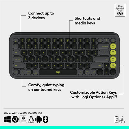 Logitech POP ICON Keys Wireless Bluetooth Keyboard, Comfortable Typing, Programmable Keys, Easy-Switch Between up to 3 Devices, for Laptop, Tablet, PC – Rose and Off-White