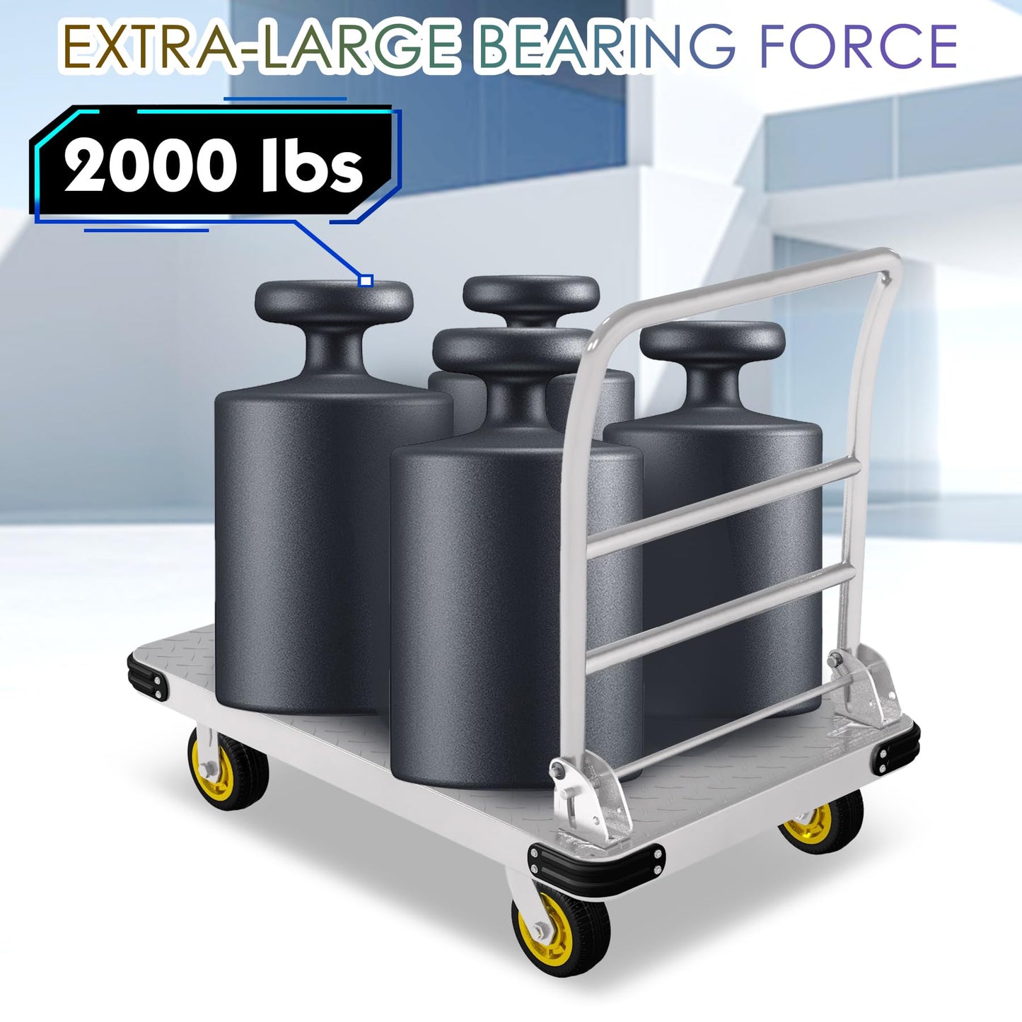Platform Truck Heavy Duty Push Cart Dolly with 6'' Wheels 2000 LBS Capacity Steel Large Flatbed Cart Foldable Platform Dolly for Groceries, Garage, Warehouse, Equipment (36" X 24")