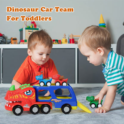 INSTOY Toddler Truck Toys for 2 3 4 5 Year Old Boys Gifts, 5-Pieces Dinosaur Car Toys for Boys Age 2 3 4 5 6, Monster Truck Toy for Kids 2-4, Pull Back Cars for Toddlers Girls Age 2-5 Birthday Gifts