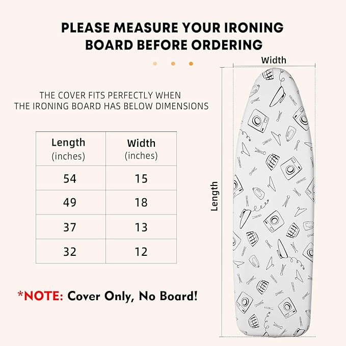 Seiritex Ironing Board Cover and Pad Standard Size 15 x 54 inch, Heat Reflective