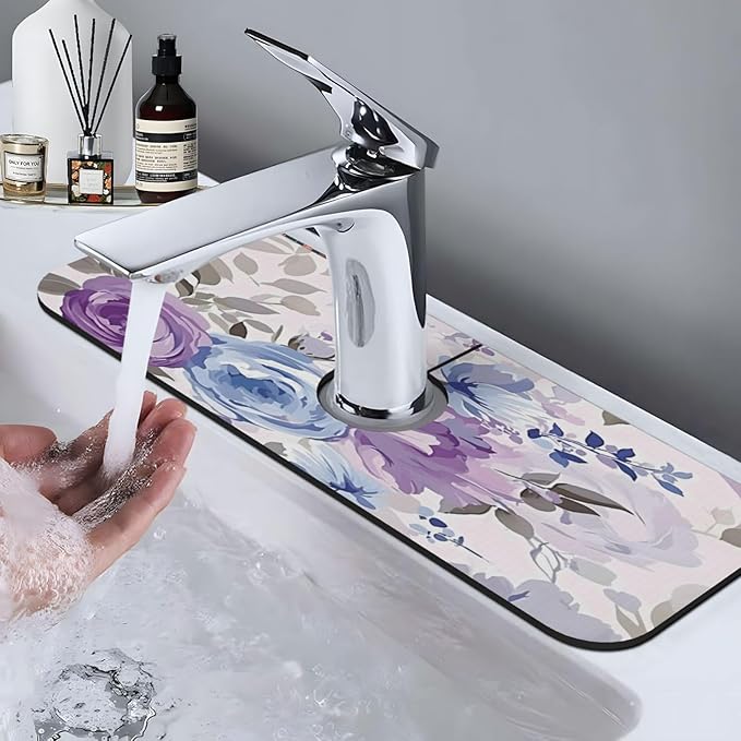 Lavender Flowers Kitchen sink faucet pad, strong water absorption, anti slip