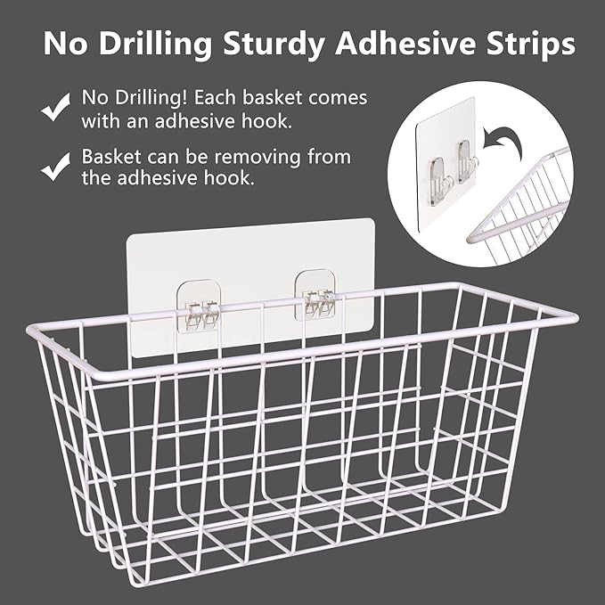 MaraFansie Wall Wire Baskets Adhesive Basket Hanging Kitchen Baskets No Drilling