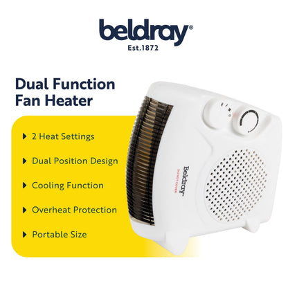 Beldray Electric Flatbed Fan Heater – Upright Heater with 2 Heat Settings and Cool Air Function, Adjustable Thermostat, Overheat Protection, Dual Position, Portable Carry Handle, 2000 W EH0569SSTK