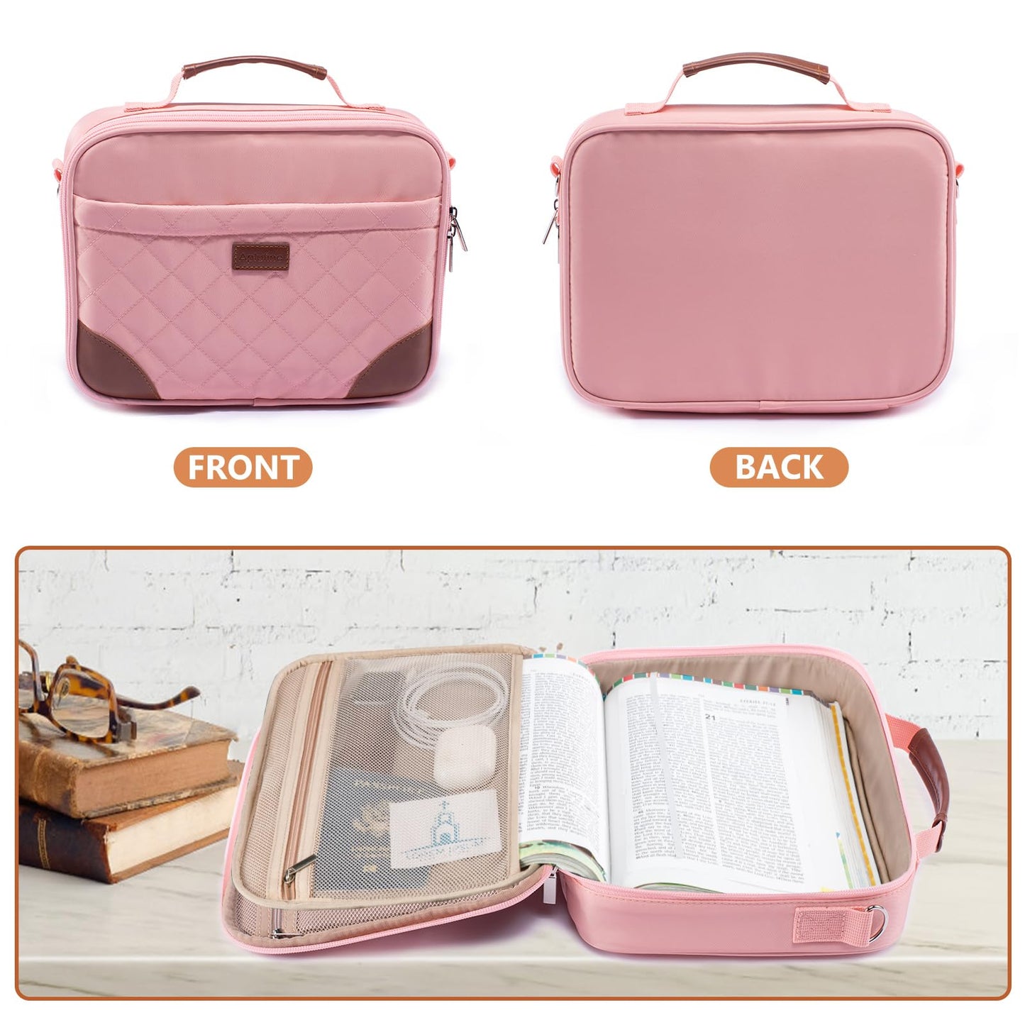 Aplufine Bible Cover for Men-Bible Case for Women-Medium Bible Bags and Totes-Large Bible Carrying Case-Bible Carrier with Shoulder Strap,Detachable Pen Loops for Bible Accessories,Gift Men Women