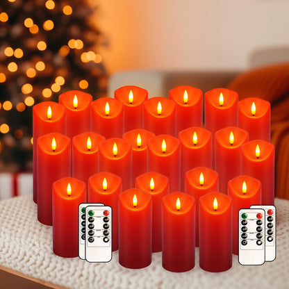 CAKETYCG 24-Pack Red Flameless LED Candles with Remote - Realistic Flickering Battery - Operated Pillar Candles forValentine's Day, Home Decor, Weddings, Parties.