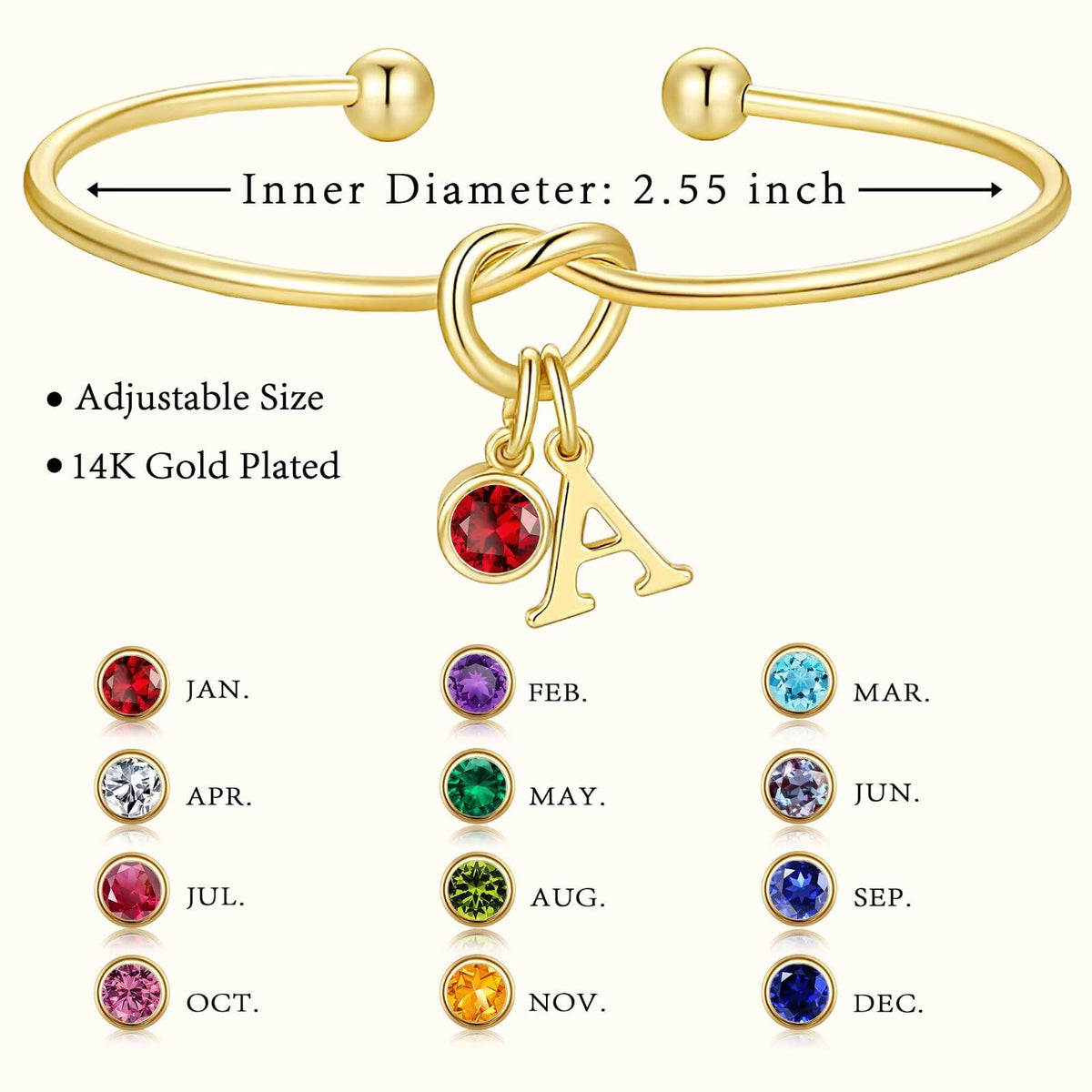 M MOOHAM Birthstone Initial Bracelets for Women - Tie the Knot Bridesmaid Proposal Gifts Initial J April Birthstone Clear CZ Color Bracelets Personalized Birthday Gifts for Women Jewelry