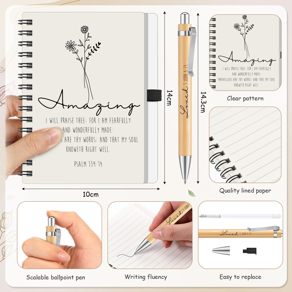 Suclain 7 Pcs Christian Religious Gifts, Spiral Notebook, Coffee Mug, Bible Bag, Ballpoint Pen, Makeup Bag, Inspirational Keychain for Women Easter Birthday Graduation Appreciation Gift(Inspirational)