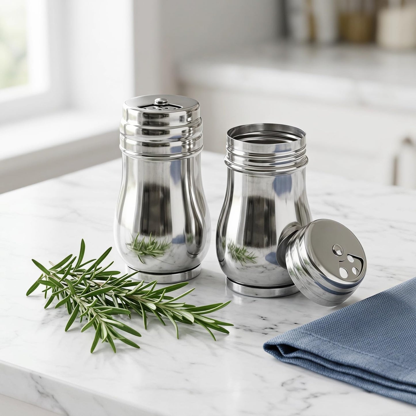 ELAYARD 2Pcs Castor Travel Shakers Mini Spice Jars Travel Salt Container Metal Salt ShakerSalt and Sugar ShakersTravelSaltShaker Mini Stainless Steel Silver