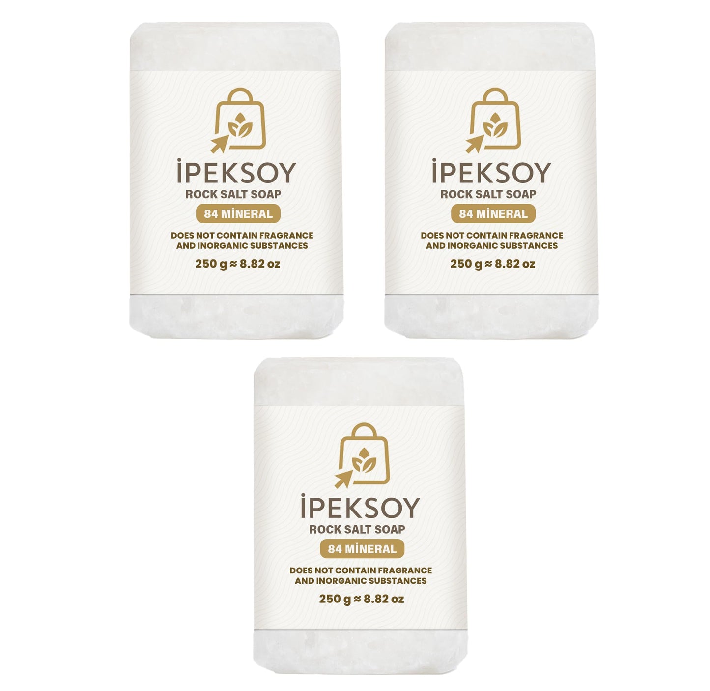 ipeksoy Natural Salt Soap Bar – Purifying and Exfoliating Organic Unscented Bar Soap for Men & Women – Pure Mineral Rock Salt Soap for Gentle Skin Care and Odor Control (Salt (3 Pieces))