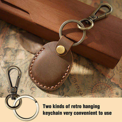 Q1T5 4 Pack Genuine Leather Airtag Holder - Hidden Holder Compatible with Apple AirTag 2nd & 1st Gen, Handmade Genuine Leather with Metal Rings - Full Coverage Case Gift Set