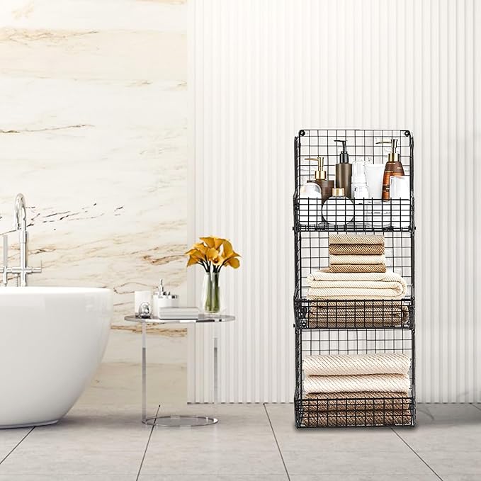Stackable Wire Storage Baskets for Kitchen Closet Pantry, Hanging Closet