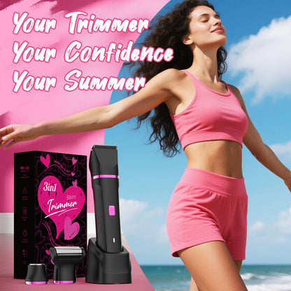 Bikini Trimmer for Women - Painless Electric Razors for Silk Skin,Cordless Body Shaver for Trip,Replaceable Lady Facial Razor, IPX7 Waterproof&Easy Cleaning, Ceramic Blade, USB Charge Dock Pink