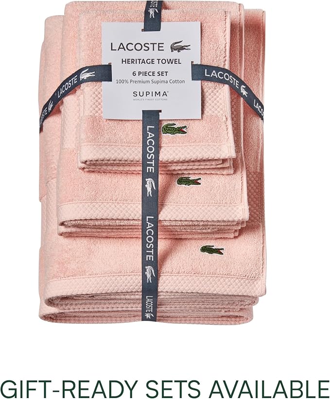 Lacoste Heritage 100% Supima Cotton Wash Cloth, Light Pink, Premium Super Soft