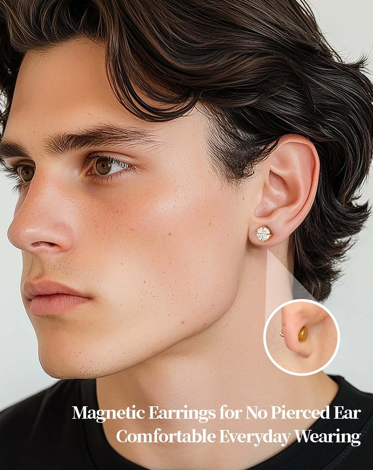WORFAJEW 6MM Moissanite Magnetic Earrings Men Women Fake Earrings Studs for Non-pierced Ear 14K Yellow Gold Plated Stainless Steel Diamond Earring Hypoallergenic Moissanite Jewelry Gift