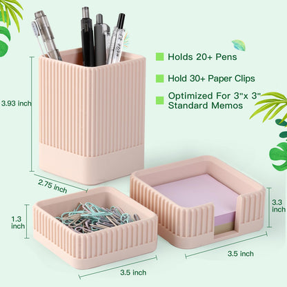 Aesthetic Desk Organizers and Accessories Set of 3 with Pen Holder,Paperclip Holder,Sticky Note Holder - Durable Plastic Pencil Holder for Office Women Men-Teacher Appreciation/Back-to-school Gift