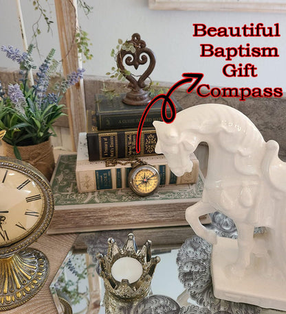 Trust in The Lord with All Your Heart -Proverbs 3: 5-6 Quote Engraved Compass with Wooden Box, Greeting Card, Gift Compass, Graduation Day Gifts 2024 Compass for Women Mens Boy Girls