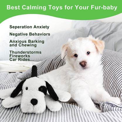 Moropaky Heartbeat Warm Heat Stuffed Animal for Dog Anxiety Relief, Calming, Behavioral Aid, Sleep Aid, Soothe, Cuddle Comfort Toy, Black & White