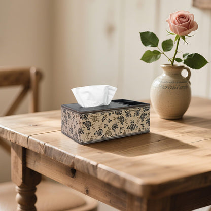 DreamsEden PU Leather Tissue Box Cover with Storage Tray, Multi-Functional Organizer for Tissues & Remote Control for Bedroom, Nightstand, End Table, Living Room