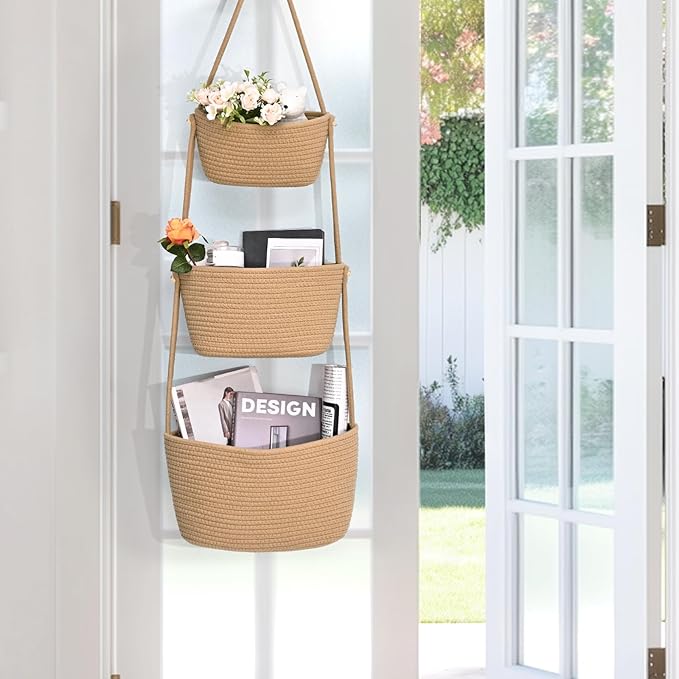 Hanging Storage Baskets, Over the Door Basket, Cotton Wall Baskets Storage